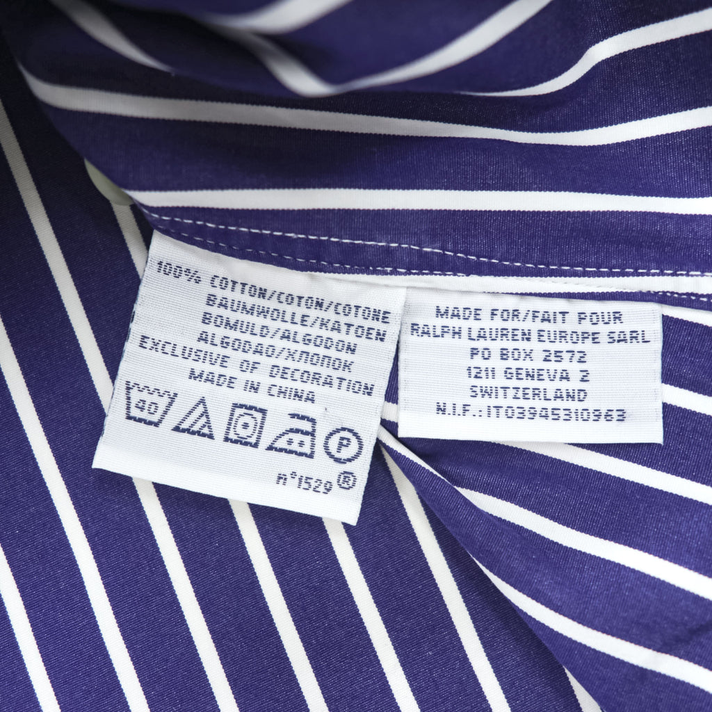 Polo Ralph Lauren 90s Vintage Long-Sleeve Button-Down Shirt, Size M, Blue, Striped, Small Pony Logo Embroidery, Slim Fit
