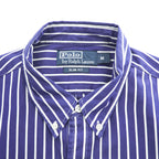 Polo Ralph Lauren 90s Vintage Long-Sleeve Button-Down Shirt, Size M, Blue, Striped, Small Pony Logo Embroidery, Slim Fit