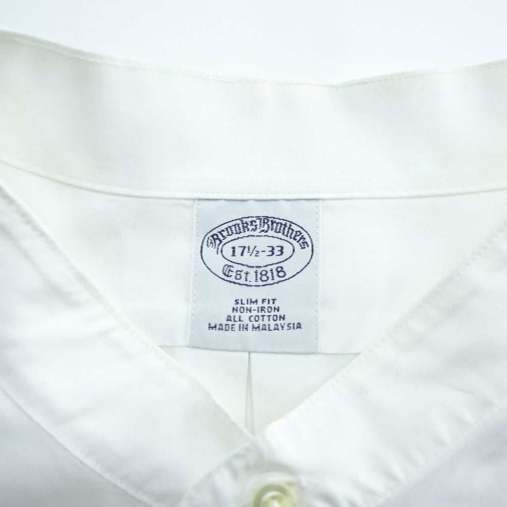 Brooks Brothers バンドカラー 長袖 シャツ XL ホワイト SLIM FIT ノンアイロン 胸ポケット