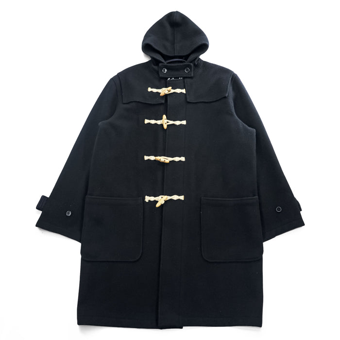 Schott NYC Hooded Duffle Coat Black Made in USA Wool Nylon Toggle Long Coat Size L