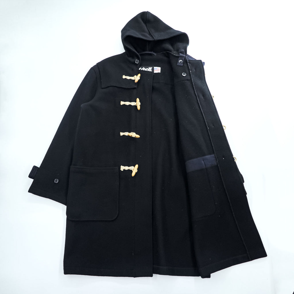 Schott N.Y.C. 00年代 USA製 フーデッド ダッフルコート L メルトンウール ブラック チンストラップ ロング