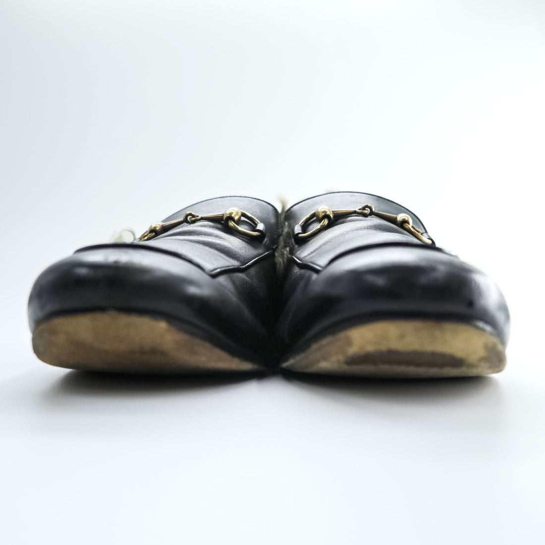 Gucci Princetown Fur Lined Horsebit Leather Mules Black Made in Italy