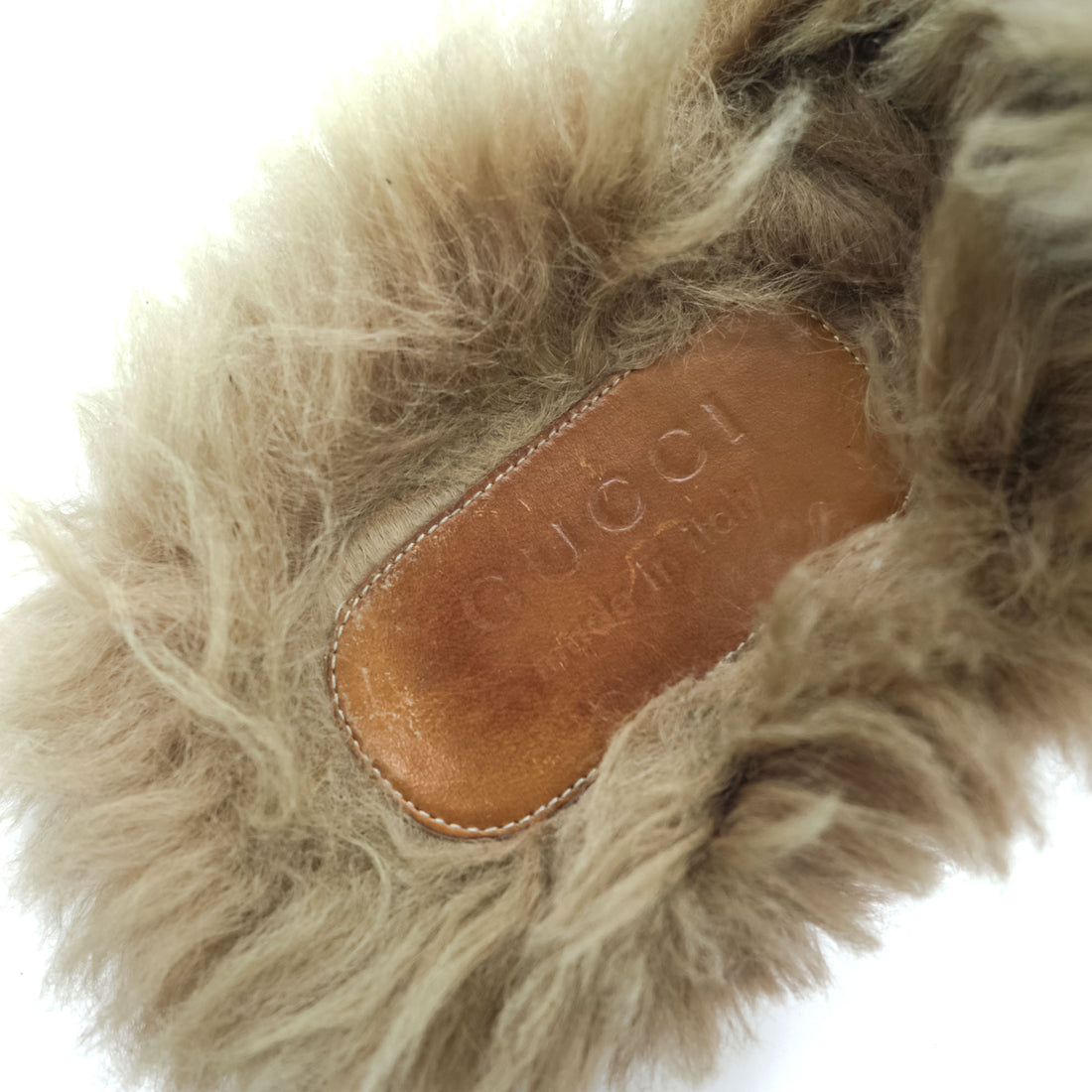 Gucci Princetown Fur Lined Horsebit Leather Mules Black Made in Italy