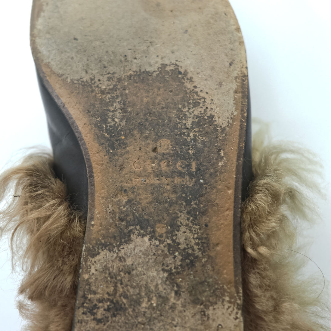 Gucci Princetown Fur Lined Horsebit Leather Mules Black Made in Italy
