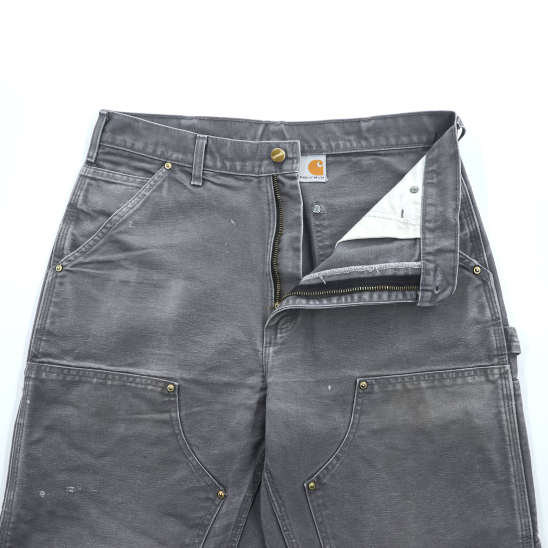 carhartt USA製 ダブルニー ダック ワークパンツ ペインターパンツ M グレー ORIGINAL FIT ダンガリー キャンバス B01 GVL