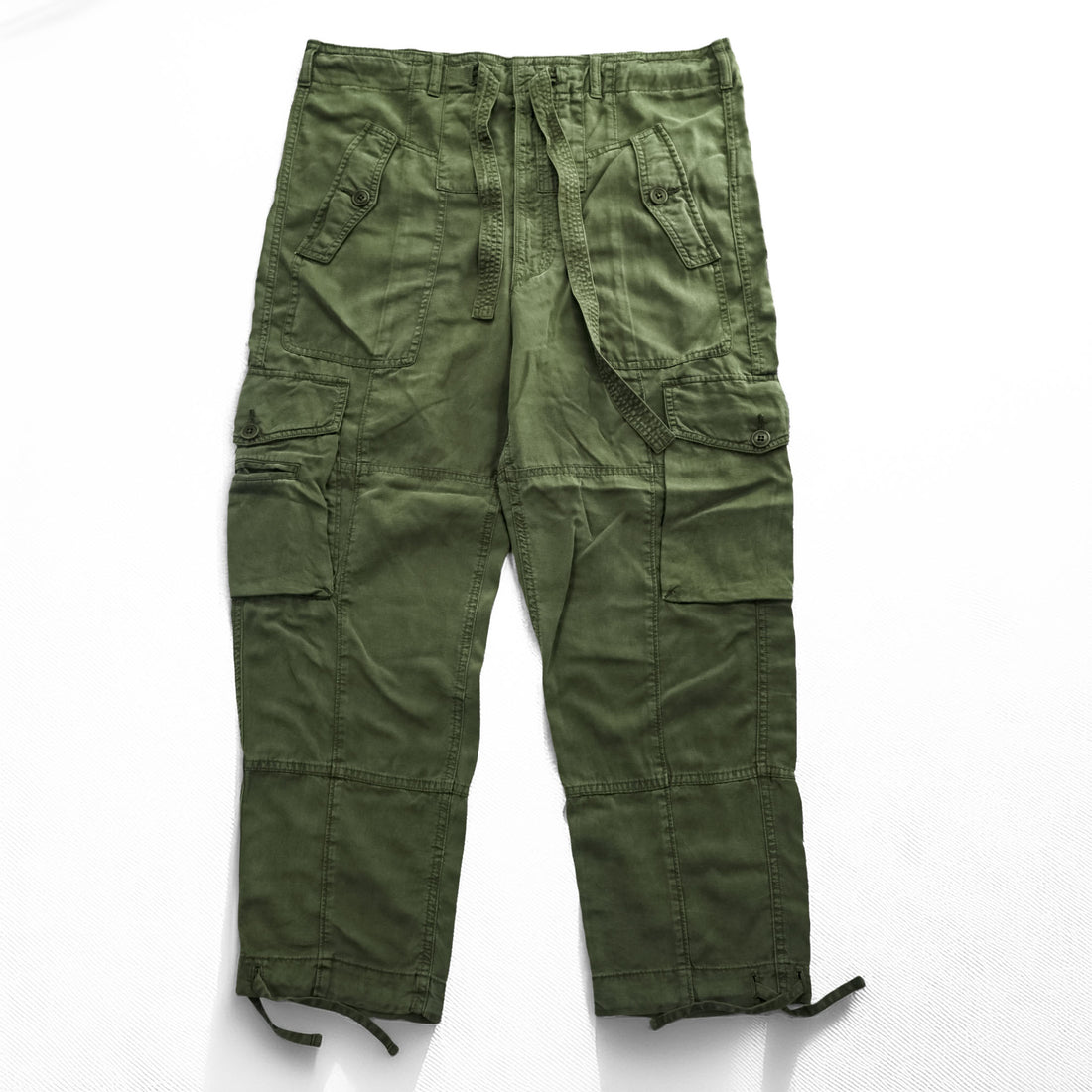 Polo by Ralph Lauren Olive Cargo Pants Drawstring Hem Lyocell Linen Military Trousers
