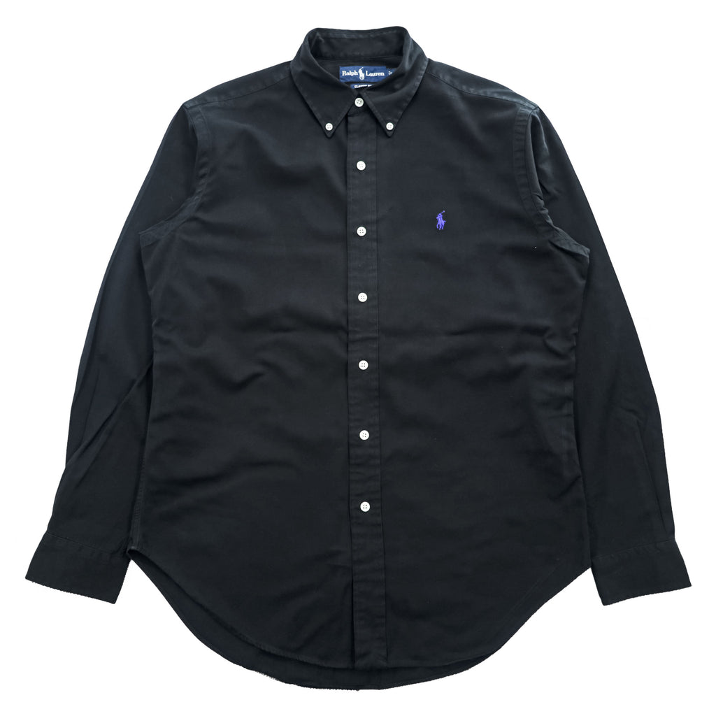 Ralph Lauren 90s Vintage Long-Sleeve Button-Down Shirt, Size M, Black, Small Pony Logo Embroidery