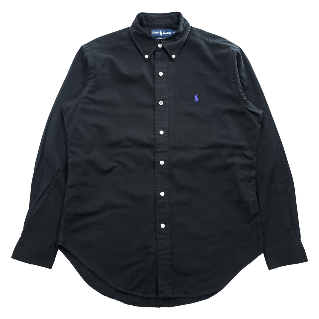 Ralph Lauren 90s Vintage Long-Sleeve Button-Down Shirt, Size M, Black, Small Pony Logo Embroidery