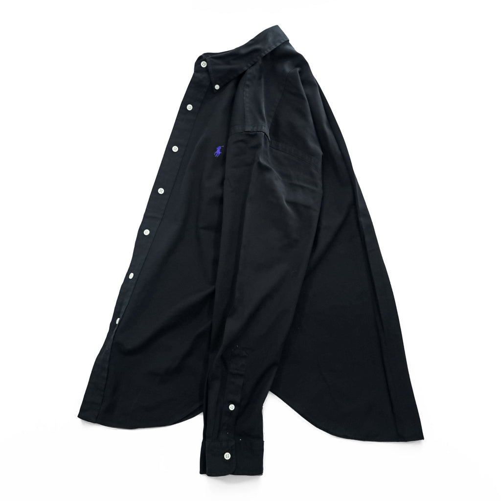 Ralph Lauren 90s Vintage Long-Sleeve Button-Down Shirt, Size M, Black, Small Pony Logo Embroidery
