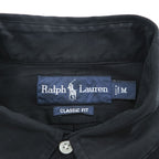 Ralph Lauren 90s Vintage Long-Sleeve Button-Down Shirt, Size M, Black, Small Pony Logo Embroidery