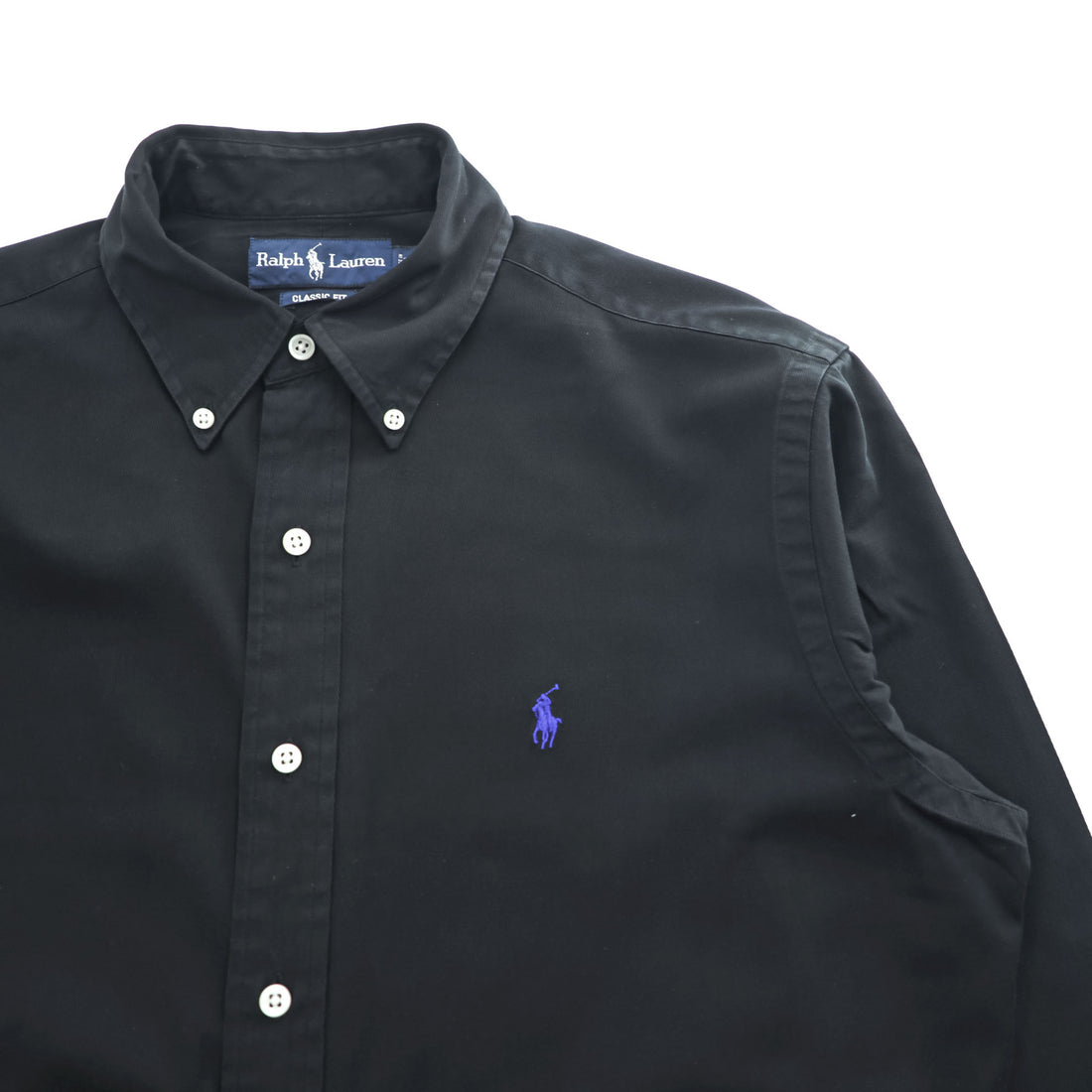Ralph Lauren 90s Vintage Long-Sleeve Button-Down Shirt, Size M, Black, Small Pony Logo Embroidery