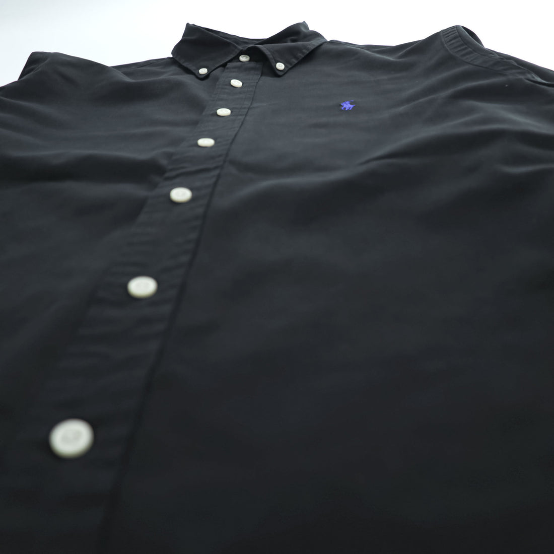 Ralph Lauren 90s Vintage Long-Sleeve Button-Down Shirt, Size M, Black, Small Pony Logo Embroidery