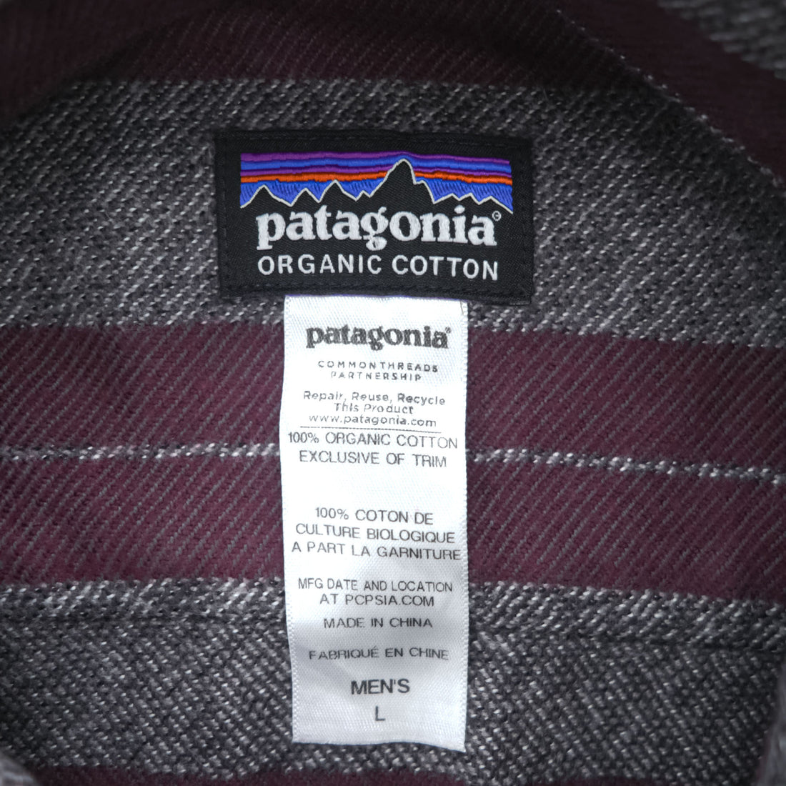 Patagonia Organic Cotton Striped Work Shirt 53947 FA14 Burgundy Gray Long Sleeve Men’s L