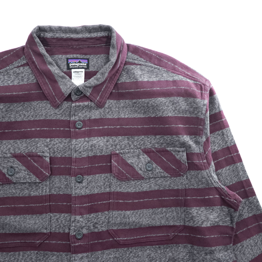 Patagonia Organic Cotton Striped Work Shirt 53947 FA14 Burgundy Gray Long Sleeve Men’s L
