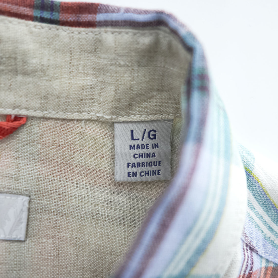 TOMMY BAHAMA リネン 長袖 チェックシャツ L オレンジ グリーン ブルー マドラスチェック 胸ポケット