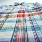 TOMMY BAHAMA リネン 長袖 チェックシャツ L オレンジ グリーン ブルー マドラスチェック 胸ポケット
