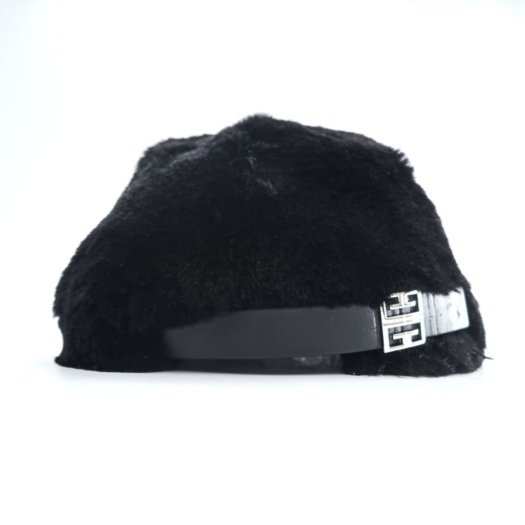 Givenchy Faux Fur Baseball Cap Black 4G Buckle Made in Italy