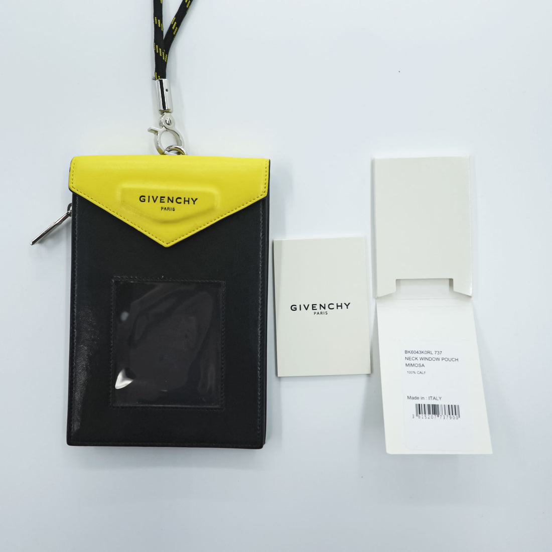 GIVENCHY Italy Made NECK WINDOW POUCH, Purse, Wallet,  Yellow, Black BK6043K0RL 737