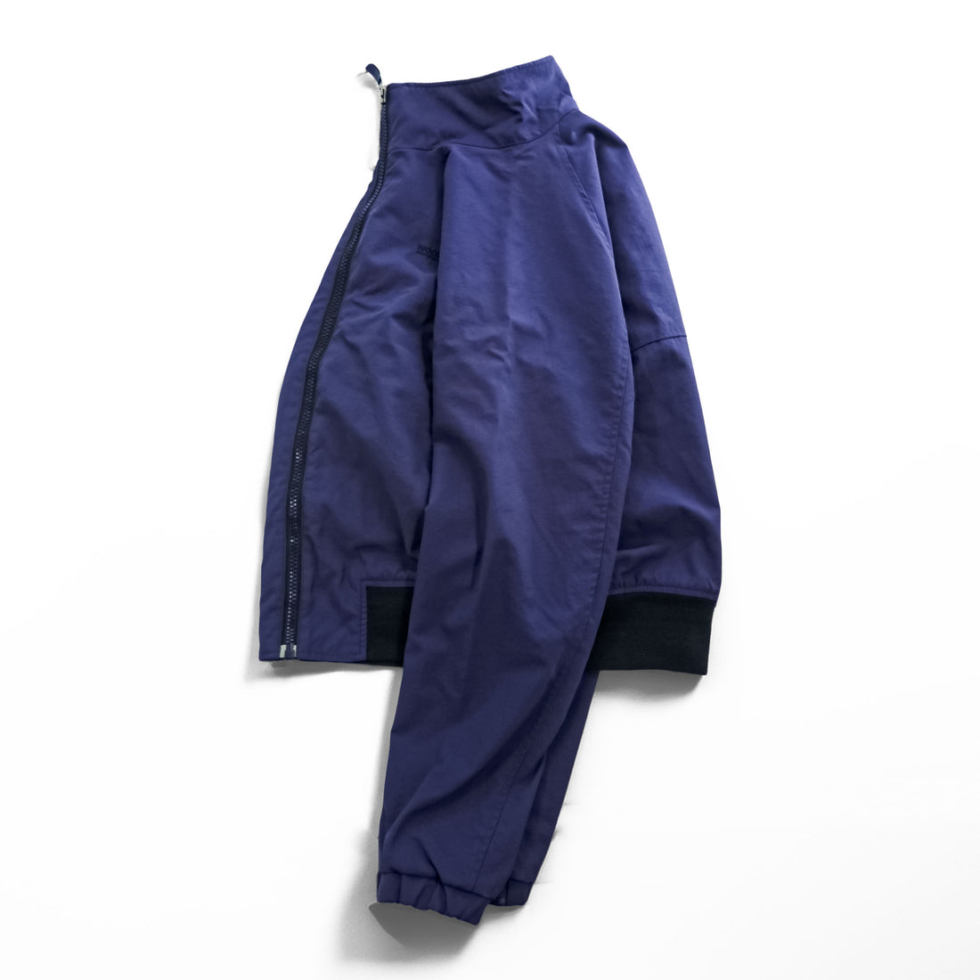 Woolrich John Rich & Bros Full Zip Bomber Jacket Purple Navy Stand Collar Raglan Rib Hem Size L