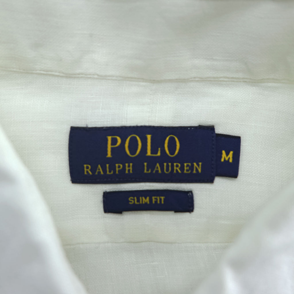 Polo Ralph Lauren リネン 長袖 シャツ M ホワイト 麻100% SLIM FIT スモールポニー ロゴ 刺繍