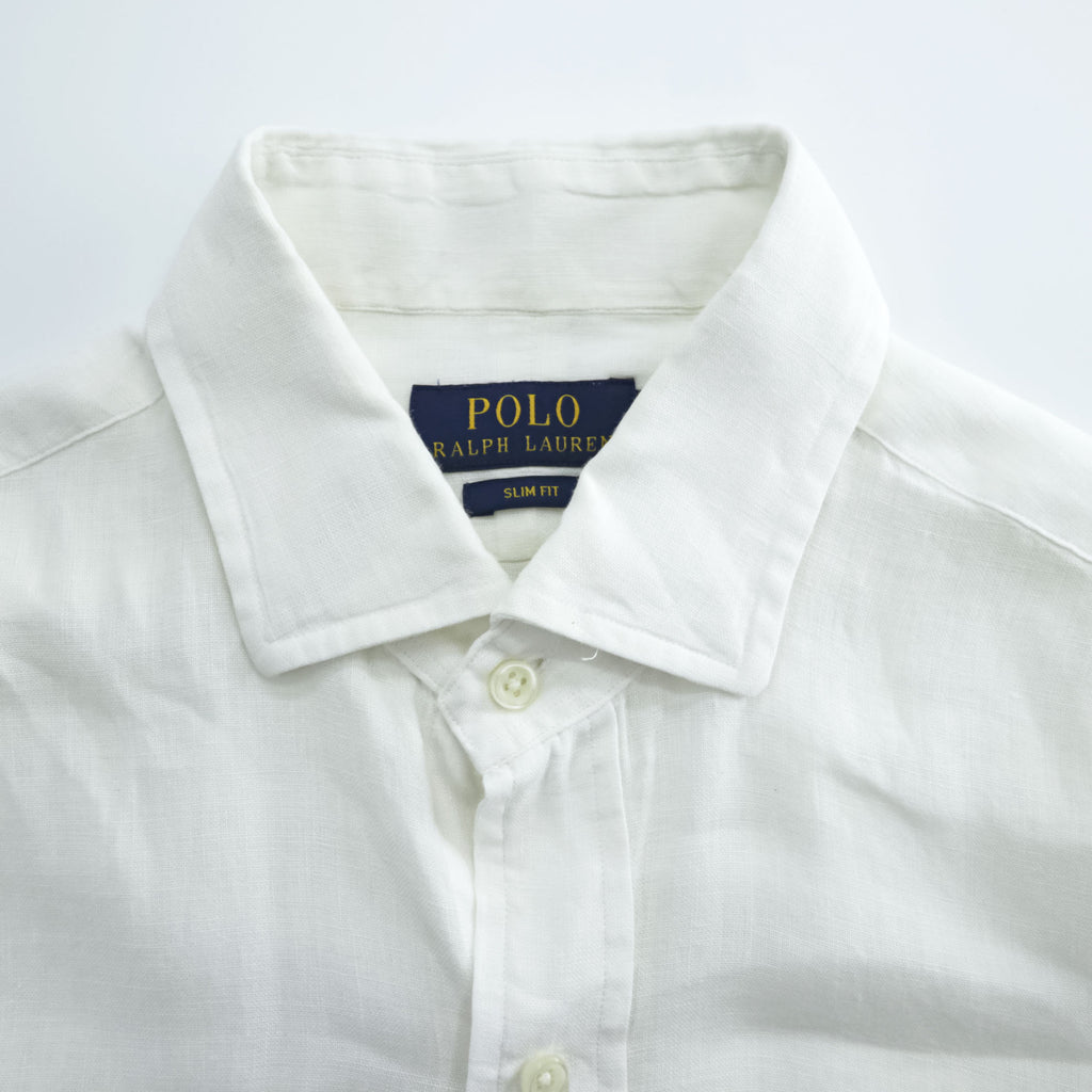 Polo Ralph Lauren リネン 長袖 シャツ M ホワイト 麻100% SLIM FIT スモールポニー ロゴ 刺繍