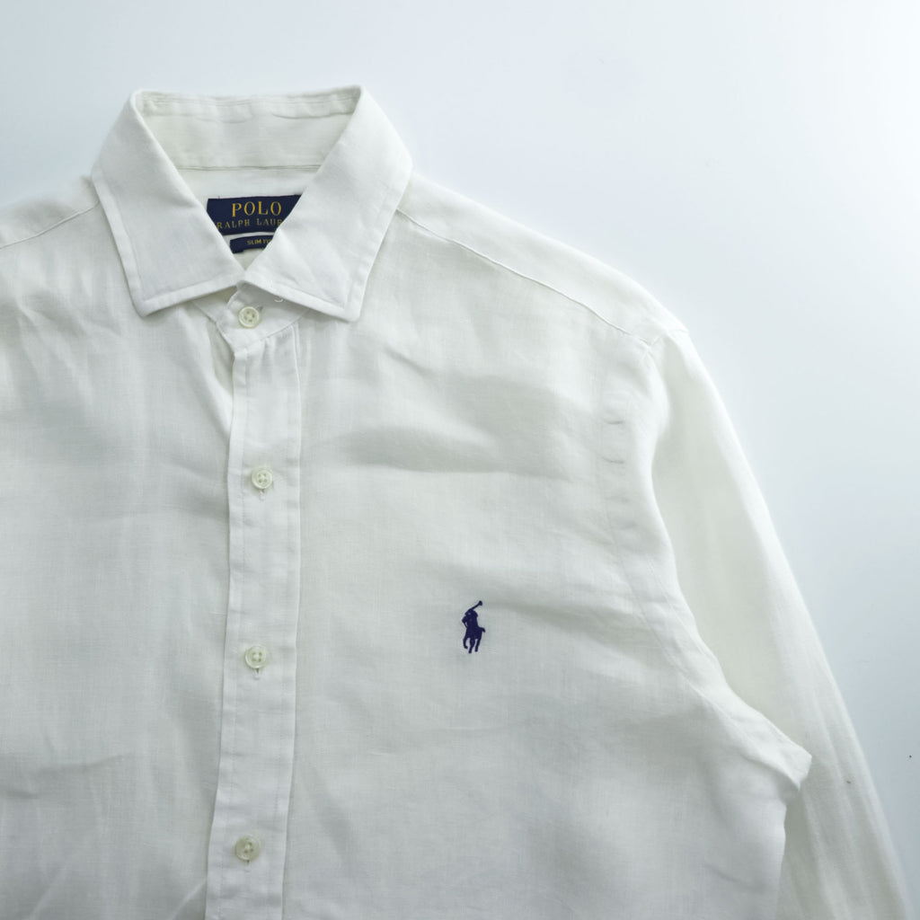 Polo Ralph Lauren リネン 長袖 シャツ M ホワイト 麻100% SLIM FIT スモールポニー ロゴ 刺繍