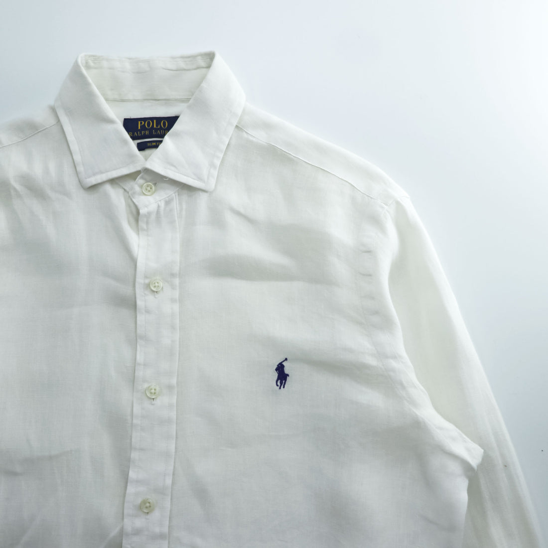 Polo Ralph Lauren リネン 長袖 シャツ M ホワイト 麻100% SLIM FIT スモールポニー ロゴ 刺繍