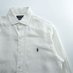 Polo Ralph Lauren リネン 長袖 シャツ M ホワイト 麻100% SLIM FIT スモールポニー ロゴ 刺繍