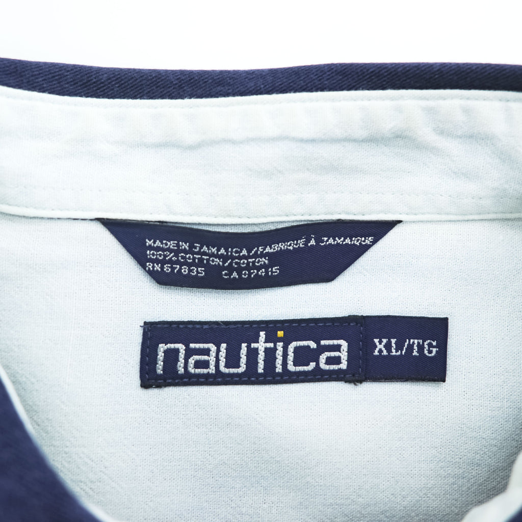 NAUTICA 90s Vintage Long-Sleeve Button-Down Shirt, Size XL and up, Navy, Made in Jamaica