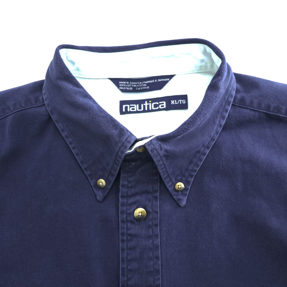NAUTICA 90s Vintage Long-Sleeve Button-Down Shirt, Size XL and up, Navy, Made in Jamaica