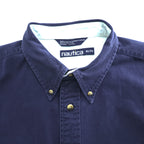 NAUTICA 90s Vintage Long-Sleeve Button-Down Shirt, Size XL and up, Navy, Made in Jamaica