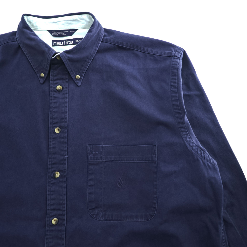 NAUTICA 90s Vintage Long-Sleeve Button-Down Shirt, Size XL and up, Navy, Made in Jamaica