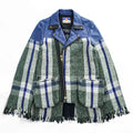 blackmeans Japan Made Fringe Tweed Double Riders Jacket Sheepskin Leather Checked 945-69GJ23-10