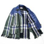 blackmeans Japan Made Fringe Tweed Double Riders Jacket Sheepskin Leather Checked 945-69GJ23-10