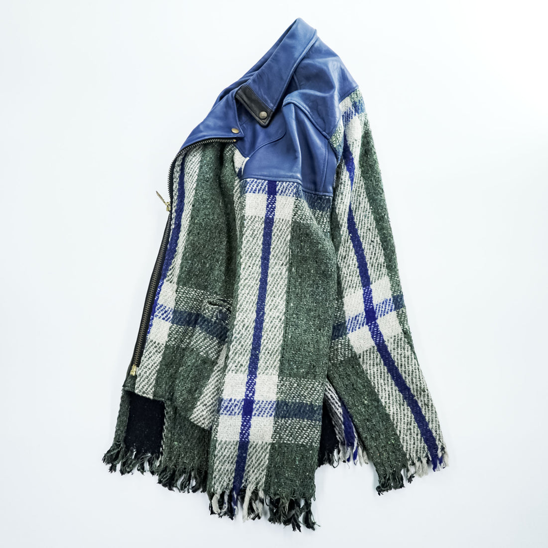 blackmeans Japan Made Fringe Tweed Double Riders Jacket Sheepskin Leather Checked 945-69GJ23-10