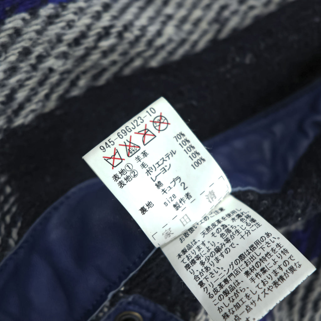 blackmeans Japan Made Fringe Tweed Double Riders Jacket Sheepskin Leather Checked 945-69GJ23-10