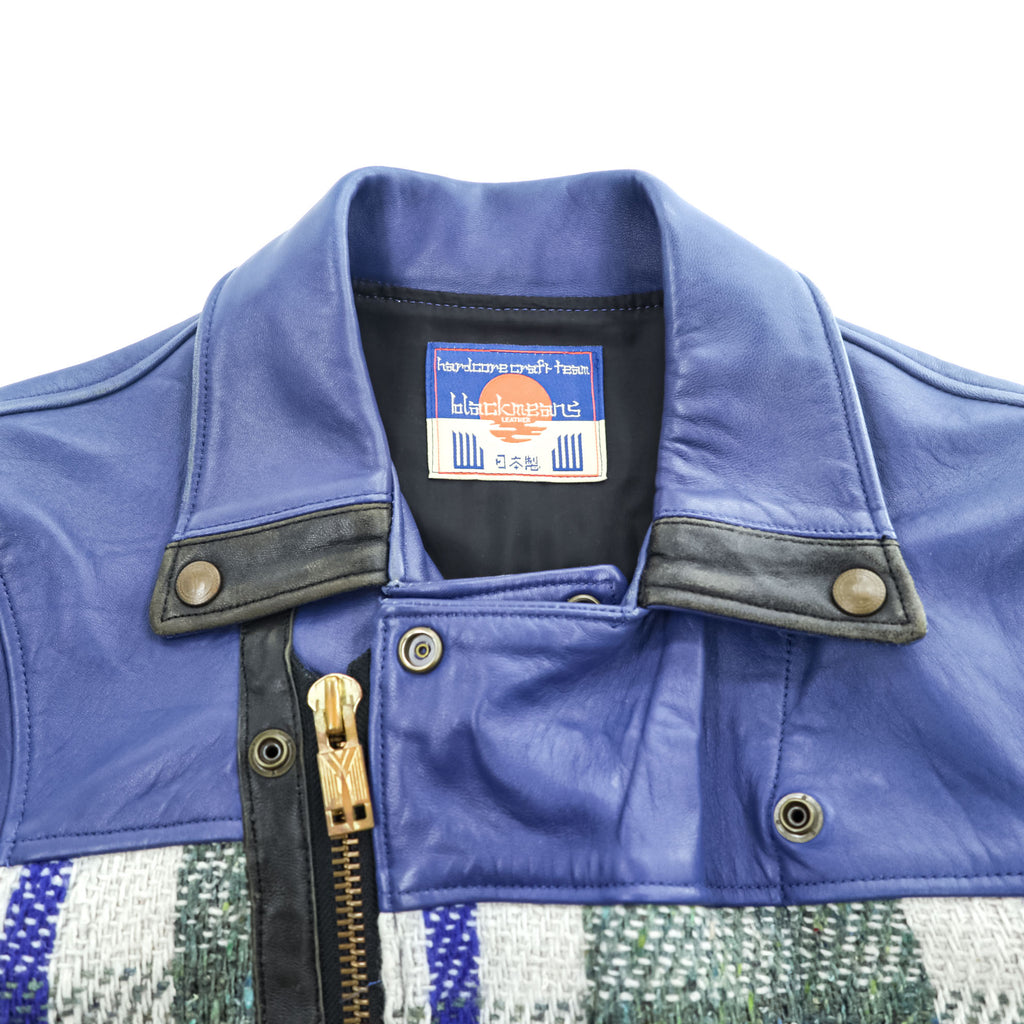 blackmeans Japan Made Fringe Tweed Double Riders Jacket Sheepskin Leather Checked 945-69GJ23-10