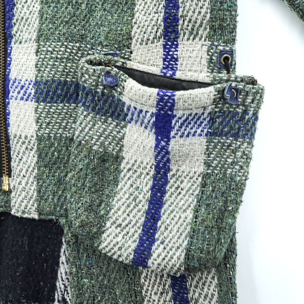 blackmeans Japan Made Fringe Tweed Double Riders Jacket Sheepskin Leather Checked 945-69GJ23-10