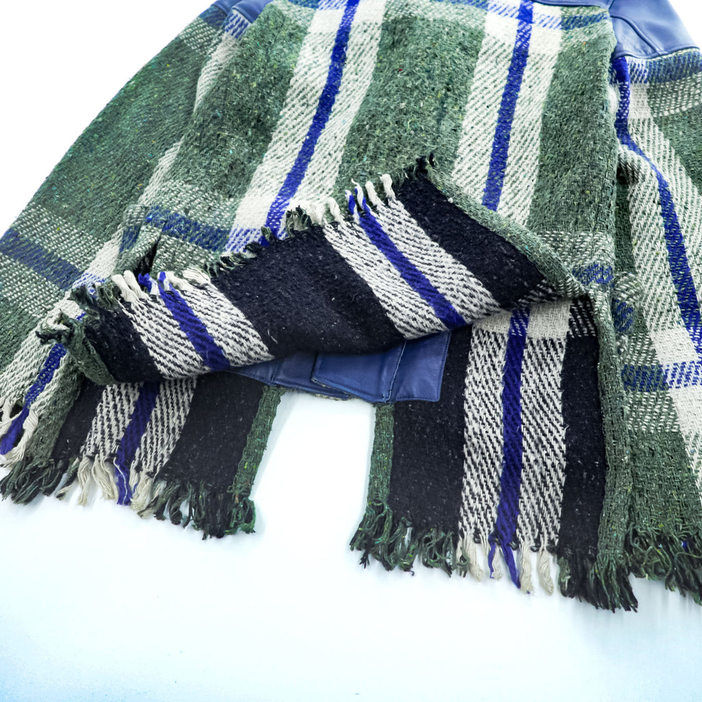 blackmeans Japan Made Fringe Tweed Double Riders Jacket Sheepskin Leather Checked 945-69GJ23-10