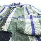 blackmeans Japan Made Fringe Tweed Double Riders Jacket Sheepskin Leather Checked 945-69GJ23-10