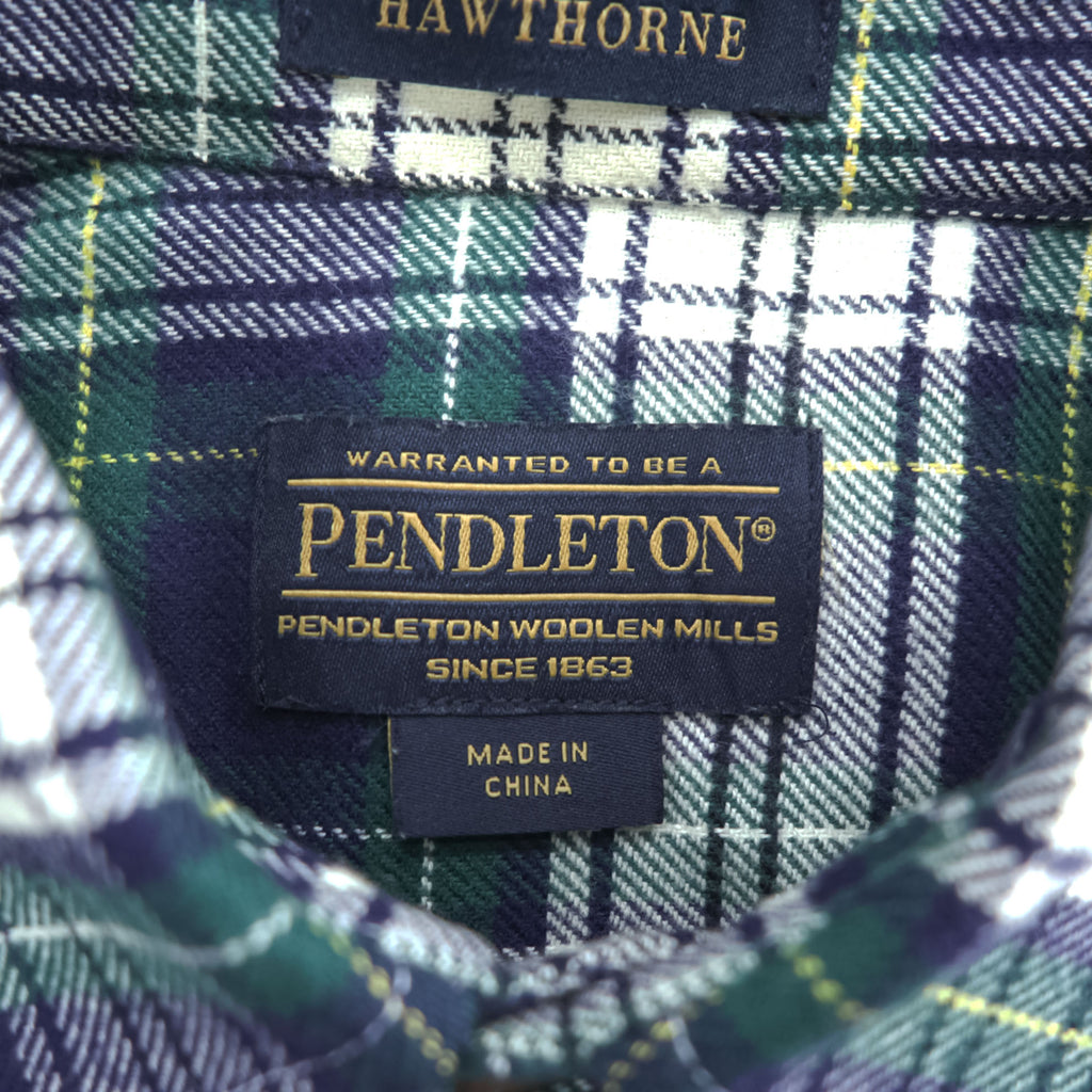 PENDLETON フランネル 長袖チェックシャツ M ネイビー HAWTHORNE エルボーパッチ CAMPBELL DRESS TARTAN