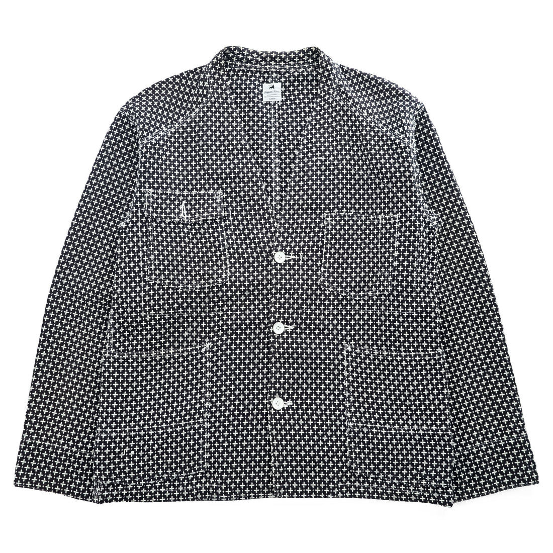 Sasquatchfabrix. 日本製 刺し子 ノーカラー ジャケット カバーオール L ネイビー ホワイト 16SS-JKL-006