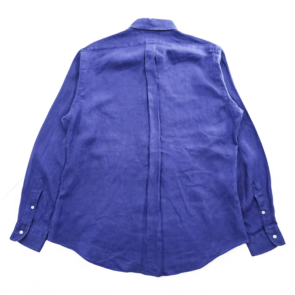 Ralph Lauren 90s Vintage Long-Sleeve Button-Down Shirt, Size L, Blue, Small Pony Logo Embroidery, Custom Fit