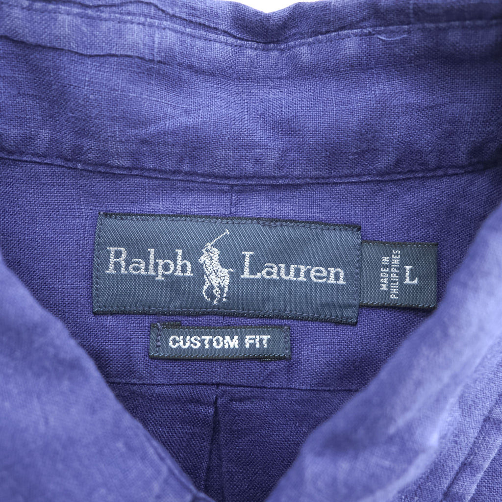 Ralph Lauren 90s Vintage Long-Sleeve Button-Down Shirt, Size L, Blue, Small Pony Logo Embroidery, Custom Fit