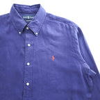Ralph Lauren 90s Vintage Long-Sleeve Button-Down Shirt, Size L, Blue, Small Pony Logo Embroidery, Custom Fit