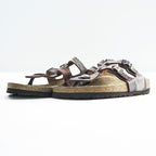 BIRKENSTOCK Germany-made Sparta thong sandals, US size 8.5, brown, purple patterned.