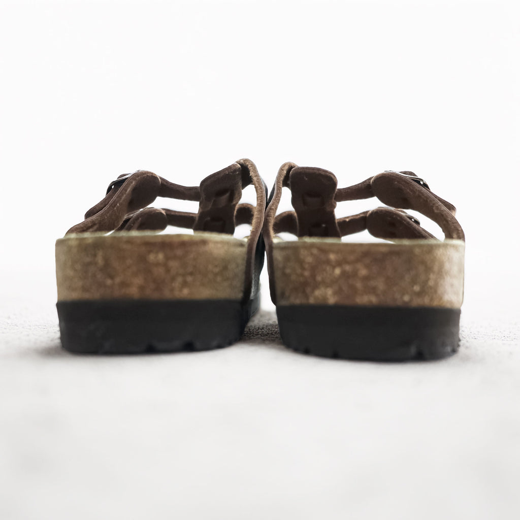BIRKENSTOCK Germany-made Sparta thong sandals, US size 8.5, brown, purple patterned.