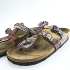 BIRKENSTOCK Germany-made Sparta thong sandals, US size 8.5, brown, purple patterned.