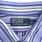 Polo Ralph Lauren 90s Vintage Long-Sleeve Shirt, Size L, Blue, Striped, Small Pony Logo Embroidery