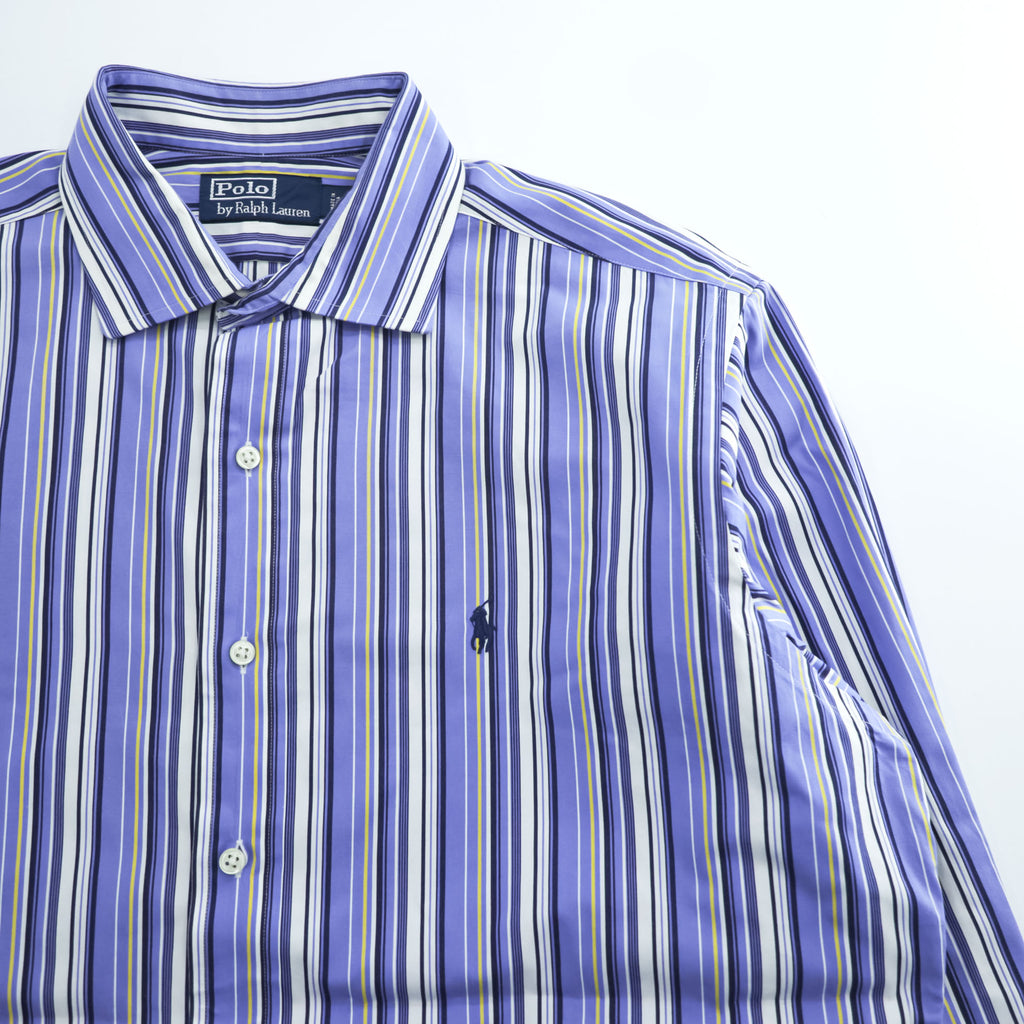 Polo Ralph Lauren 90s Vintage Long-Sleeve Shirt, Size L, Blue, Striped, Small Pony Logo Embroidery